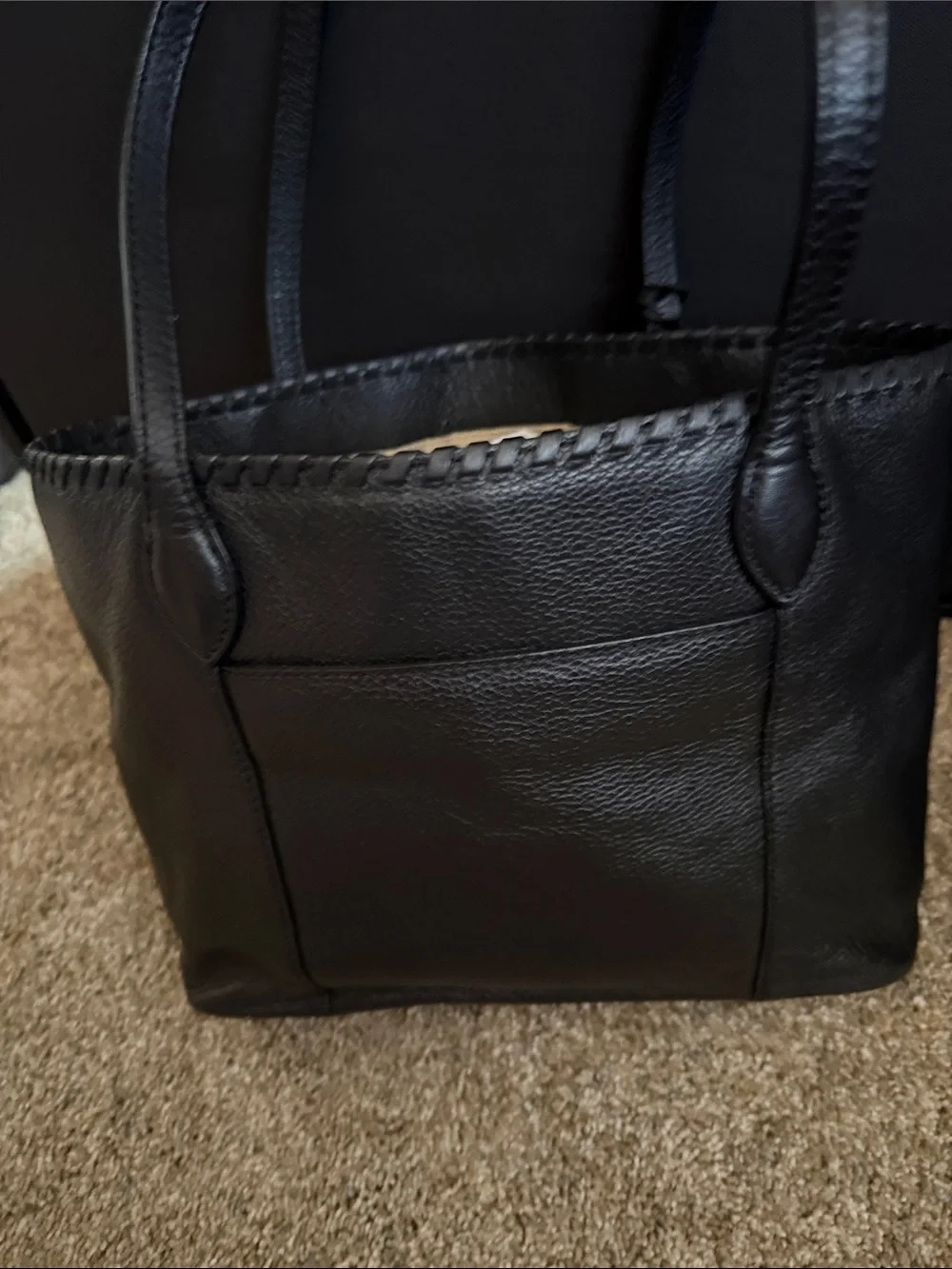 Brighton Black Leather Tote with Embossed Medallion
